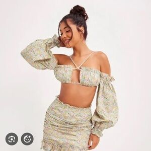 For Love & Lemons Raleigh Crop Top & Skirt Set Size XL NWT